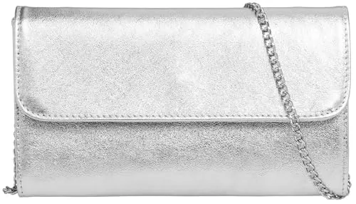 Caspar Echt Leder Clutch Abendtasche Damen - Metallic Stil - Elegante Damen-Clutch aus hochwertigem Wildleder im Metallic-Finish, ideal für festliche Anlässe und vielseitig tragbar als Umhängetasche. Handgefertigt in Italien, mit praktischem Magnetverschluss und ausreichend Platz für Essentials.