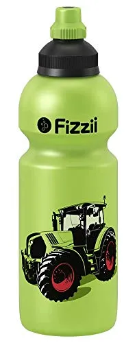 Fizzii Kinder- und Freizeittrinkflasche 600 ml (auslaufsicher bei Kohlensäure, schadstofffrei, spülmaschinenfest, Motiv: Trecker)