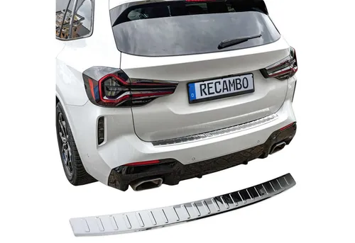 RECAMBO Ladekantenschutz für BMW X3 LCI, G01 (ab 09/2021) - Abdeckblenden für perfekten Schutz und exklusive Optik. Der V2A Edelstahl Ladekantenschutz passt sich dank 3D-Passform perfekt an und schützt vor Kratzern und Witterungseinflüssen.