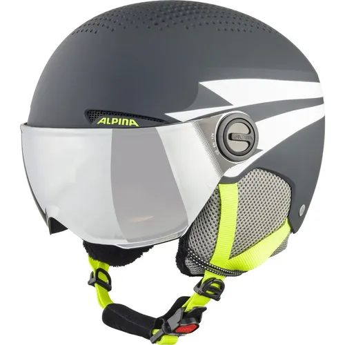 Alpina Zupo Visor Q-Lite Kinder Skihelm - Grau 51-55 - Skihelme & Snowboardhelme, mit integriertem Visier für optimalen Schutz und Sicht bei allen Wetterbedingungen.