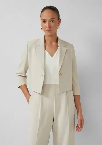 s.Oliver Cropped-Blazer mit 3/4-Ärmeln - Eleganter Cropped-Blazer mit 3/4-Ärmeln aus pflegeleichter Crêpe-Qualität. Ideal für Business und festliche Anlässe, bietet er einen femininen Look und eine bequeme Passform.