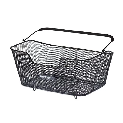Basil Base L Hinterradkorb engmaschig -Standfüße -Aussparung für Federklappe -Befest. mittels Haken in Kombination mit Federklappe -Montage in FaHinterradtrichtung - schwarz