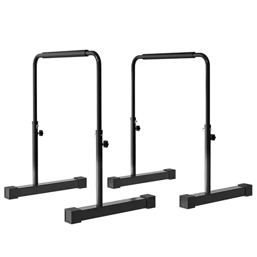 HOMCOM Dip Barren Bars 2er Set - Höhenverstellbare Dip Station für Muskeltraining - Fitnesskleingeräte mit höhenverstellbaren Stangen (80-100 cm) für optimale Anpassung an Körpergrößen und rutschfesten Gummifüßen für maximale Stabilität.