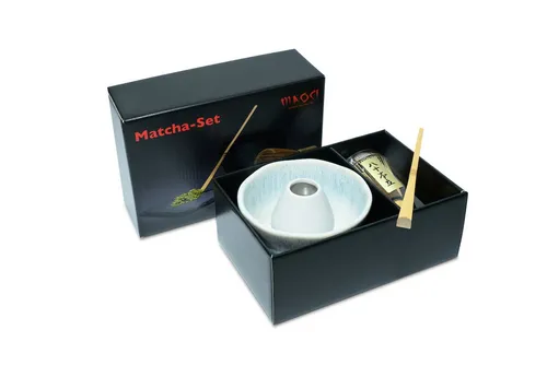MAOCI Premium Matchaschale Set – Teeschale in Eisblau und Weiß mit Zubehör - Elegantes 4-tlg. Set für die perfekte Matchazubereitung. Spülmaschinen- und mikrowellengeeignet, ideal für Teeliebhaber und als Geschenk.