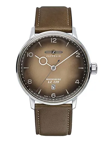 Zeppelin Herrenuhr Quarz 8046-5 - Hochwertige Armbanduhr für Herren mit 12-Stunden-Zifferblatt und Datumsanzeige, ideal für stilvolle Anlässe. Wasserdicht bis 50 m und mit elegantem Lederarmband in Braun.