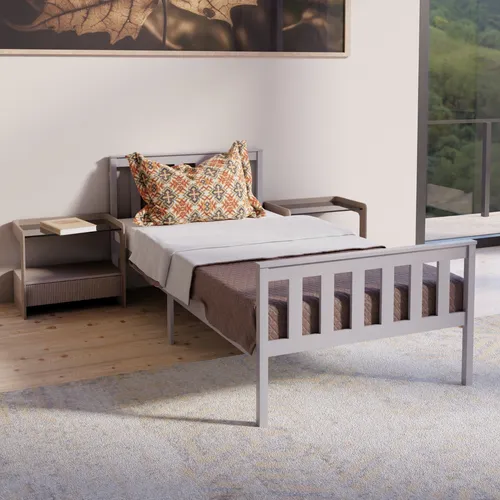 HAGO® Einzelbett 90x200 Grau Bettrahmen Jugendbett Kinderbett Gästebett Gestell