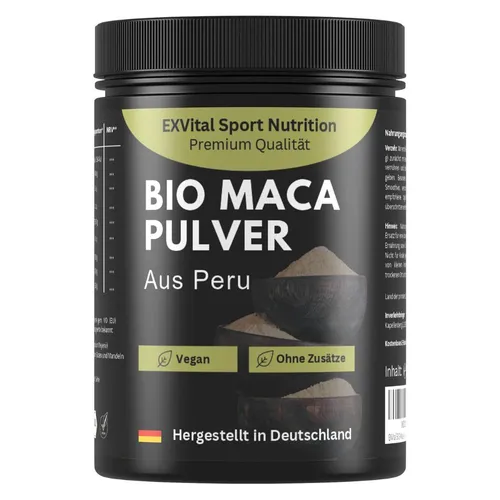 EXVital Maca Pulver aus Peru, 1kg - Nahrungsergänzungsmittel mit 100% reinem Maca Pulver, ideal zur Unterstützung von Körper und Psyche. Hergestellt nach deutschen Qualitätsstandards, XXL-Packung für 100 Tage.