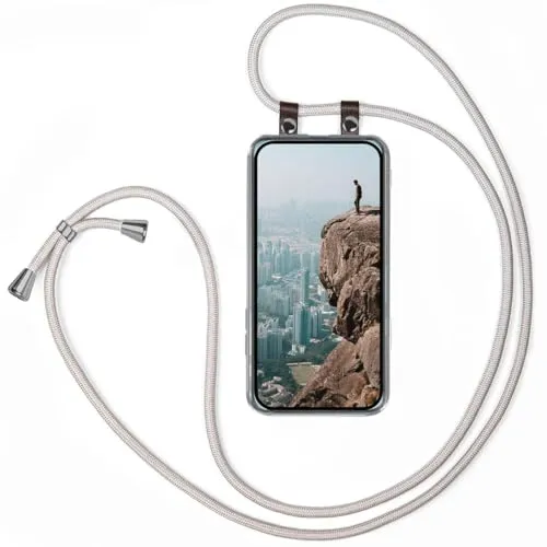 moex Handykette für Google Pixel 9 Pro Hülle mit Band abnehmbar, Handyhülle mit Kette zum Umhängen, Handyband 155 cm lang Stoff Kordel Umhängehülle, Handy Umhängeband, Silber