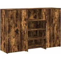 vidaXL Empfangstheke Räuchereiche 155x50x103,5 cm - Schreibtisch aus Holzwerkstoff, robust und feuchtigkeitsbeständig, ideal für Büros, Hotellobbys und Kliniken. Bietet reichlich Stauraum und lässt sich einfach montieren.