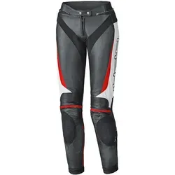 Held Lane II Damen Motorrad Lederhose, schwarz-weiss-rot, Größe 34 - Hochwertige Damen Motorrad Lederhose aus Soft-Rindleder mit atmungsaktivem Mesh-Innenfutter und flexiblen Leder-Stretcheinsätzen für optimalen Tragekomfort.