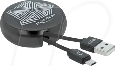 DELOCK 85818 - Sync- & Ladekabel, USB A -> micro-B, 0,92m, aufroll, schwarz