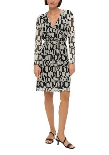 s.Oliver Elegantes Mesh-Kleid in Wickel-Optik - Freizeitkleider für Damen mit eleganter Wickel-Optik und Allover-Print, perfekt für besondere Anlässe oder den Alltag.