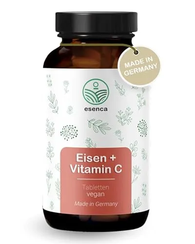 Esenca Eisen Tabletten – Mit natürlichem Vitamin C für optimale Aufnahme – 240 vegane Tabletten – Laborgeprüft & Ohne Zusätze – aus Deutschland