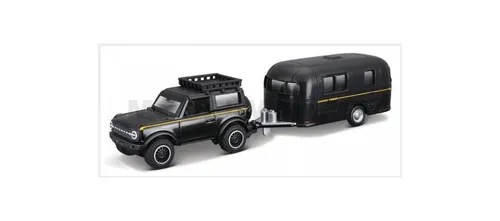MAISTO 15368 Ford USA BRONCO Mit Roulotte 2021 Matt Schwarz 1/64