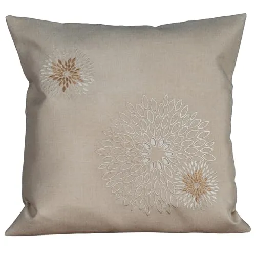 heimtexland Dekokissen Leinen-Optik Bestickt Deko Esszimmer Serie Pusteblume Kissen Bezug Stickerei Blumen Ornament Sofakissen Typ887 Kissenhülle 40x40 cm beige