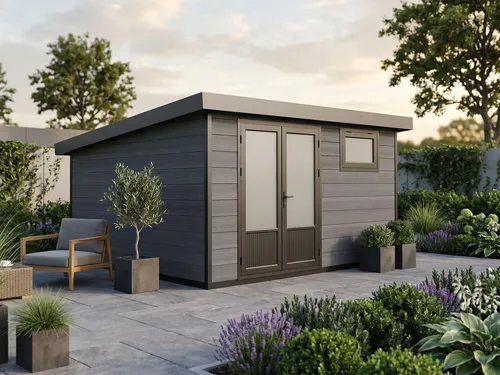 WPC Gartenhaus Style DeLuxe 13,70 m² – Modern und Robust - Das WPC Gartenhaus Style DeLuxe bietet 13,70 m² Stauraum mit robuster Bauweise, witterungsbeständigem Dach und eleganter Aluminium-Doppeltür für eine stilvolle Gartenoptik.