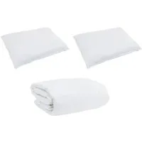 vidaXL Bettdecke mit Kissen-Set 240x200 cm Weiß - Winter-Bettdecken-Set mit 2 Kissen, aus hochwertiger Baumwolle und Daunen, atmungsaktiv und maschinenwaschbar für ganzjährigen Komfort.