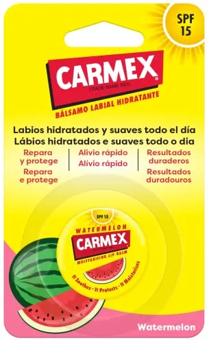 Carmex Lippenbalsam SPF15, Wassermelonenglas, 7,5 g, spendet Feuchtigkeit, schützt, repariert, beruhigt und glättet die Lippen.