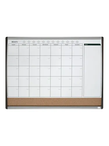 nobo Kombitafel mit Kalenderraster 585 x 430 mm - Vielseitige Kombitafel für effektive Planung, ideal für Büros und Schulen, in elegantem Weiß, Schwarz und Silber.