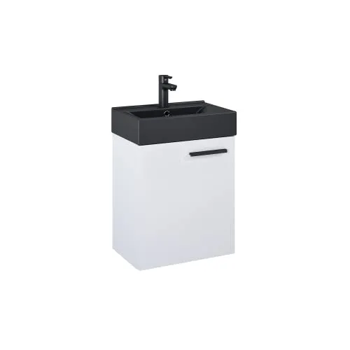 VBChome Badmöbel Set 45 cm Weiß/Schwarz Matt – Waschbecken mit Hängeschrank Badezimmerschrank mit Soft-Close Unterschrank Moderner 1-türiger Waschtisch Schwarze Mattschwarze Keramikwaschbecken Elegant