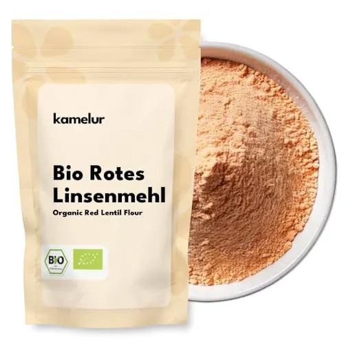Kamelur Bio Rotes Linsenmehl (1kg) - Bio rote Linsen gemahlen, Mehlalternative aus kontrolliert biologischem Anbau