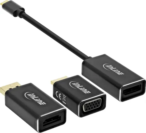 InLine 64109B USB Display Konverter Set 6-in-1 - USB-VGA-Adapter mit 4K2K Auflösung, unterstützt mehrere Anschlüsse und ist ideal für vielseitige Bildschirmnutzung ohne Netzteil dank Plug & Play.