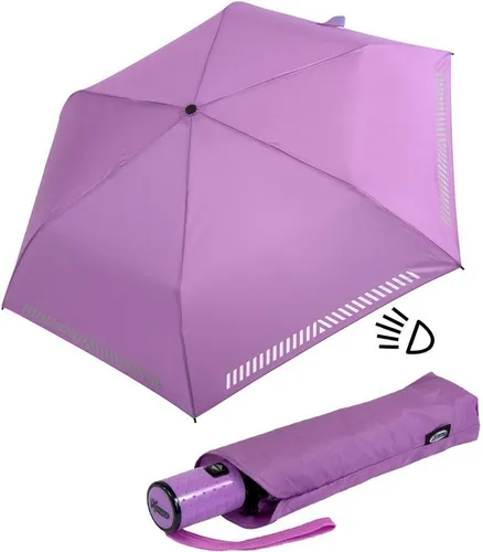 iX-brella Taschenregenschirm - Kinderschirm mit Auf-Zu-Automatik, reflektierend und sicher durch Reflex-Streifen, hell-lila