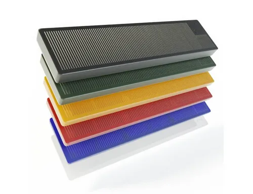 BAUHELD Unterlegplatte Verglasungsklötze, Kunststoff 100x24 mm, In den Größen 1, 2, 3, 4, 5, 6 mm, SORTIERT, 300-St., Verlegeset für Fliesen, Laminat Bodenbelag, Terrassendielen, Balkon, Als Montagekeil, Unterlegkeil, Verlegekeil