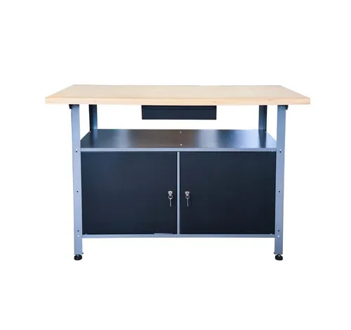 Kreher Werkbank XL aus Metall mit 2 Türen in Schwarz - Werkstatteinrichtung mit robuster Metallkonstruktion und 2 praktischen Türen für optimalen Stauraum und Ordnung.