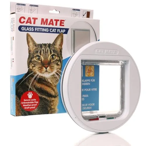 Pet Mate 11045 Cat Mate Katzenklappe für Glasscheiben, groß - Katzenklappe für große Katzen und kleine Hunde bis 14 Zoll Schulterhöhe; sicheres 4-Wege-Schloss schützt vor unerwünschten Tieren und bietet Wetterbeständigkeit.