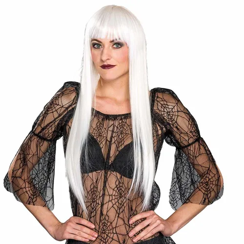 Geist Perücke weiß Halloween Damen langhaar glatt Fasching Karneval