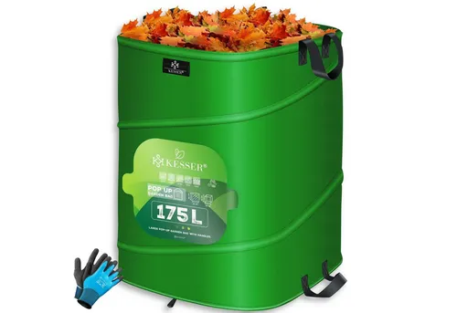 KESSER Gartensack 175 l - Pop-Up-Gartensack mit Handschuhen - Gartenabfallsack mit 175 l Fassungsvermögen, aus robustem, wasser- und schimmelresistentem Material. Inkl. rutschfester Handschuhe für sicheres Arbeiten im Garten.