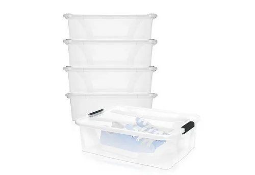 BigDean 4er Set Aufbewahrungsbox mit Deckel - 7L Stapelbox - Aufbewahrungsbehälter mit Deckel, transparent und stapelbar für platzsparende Ordnung in jedem Raum. Ideal für Büro, Haushalt oder Kinderzimmer mit robustem Clipverschluss und einsehbarem Inhalt.