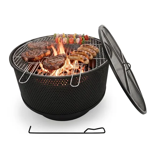 Feuerschale Feuertonne Feuerkorb Feuerstelle Brennschale Grillrost Feuerwanne - Kamin: Feuerschale aus robustem Stahl, ideal für gemütliche Abende im Freien. Mit einem Durchmesser von 61 cm sorgt sie für eine angenehme Wärme und stimmungsvolles Licht.