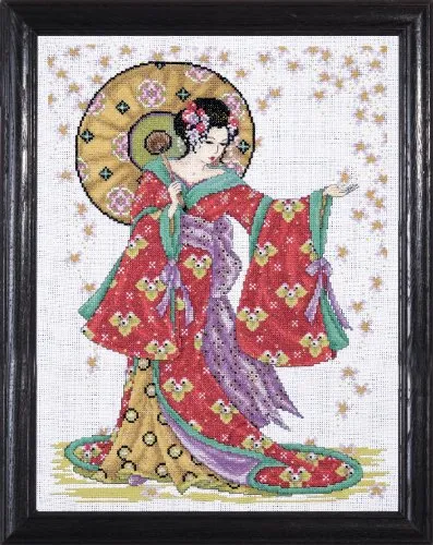 Design Works Crafts Kreuzstich Stickpackung Geisha in Rot - Zählbare Kreuzstich-Sets, hochwertige Materialien und Anleitung in Englisch für ein beeindruckendes 30x40cm Kunstwerk.