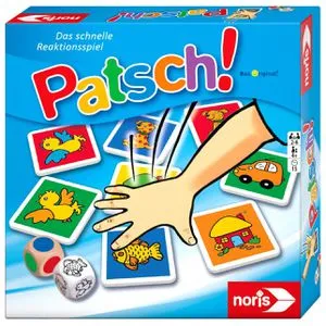 Noris Kartenspiel 606013612 Patsch - Lustiges Reaktionsspiel für Kinder - Gesellschaftsspiel für 2-6 Spieler, ideal ab 4 Jahren. Fördert Reaktion und Konzentration mit kindgerechten Motiven und einfacher Spielregel.