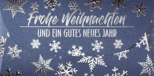 Perleberg Weihnachtskarte Geldgeschenk mit Umschlag - hochwertige Geldhülle mit silbernen Schneeflocken - Geldkarte Weihnachten für einen besonderen Wunsch - Grußkarte 22 x 11 cm