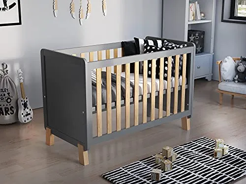 Love For Sleep Babybett Beistellbett 120x60cm mit Schaumstoffmatratze Aloe Vera Grau-Kiefer Francis Kinderbett Baby Bett Holz