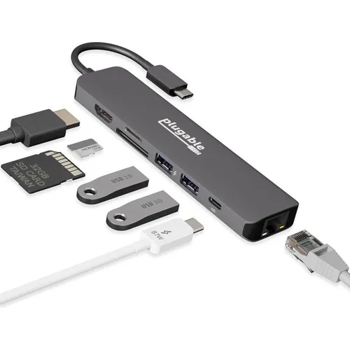 Produktbild Plugable 7-in-1 USB C Hub with Ethernet (USB-C) (USBC-7IN1E)