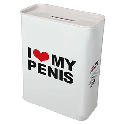 Klang und Kleid Spardose-I Love My Penis, Metall, Weiss, 9 x 4.5 x 11.5 cm