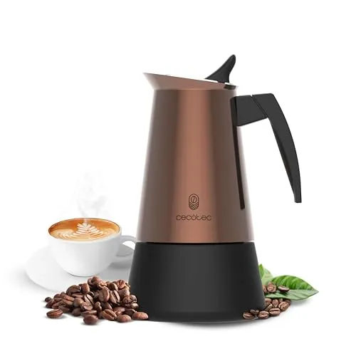 Cecotec Piccolina Espressokocher 400 Bronze, 200 ml, 4 Kaffeetassen, Edelstahl, geeignet für alle Oberflächen, Premiumfilter, Sicherheitsventil, hitzebeständiger Griff, elegantes Design