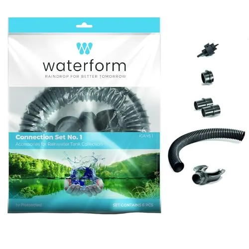 Anschlussset für Regenwassertank, Regenwassersammler mit Flex Schlauch, 31,5 x 5 cm, Regentonnen Anschlussset zum Anbringen am Regenrohr, Regenwassertank Zubehör