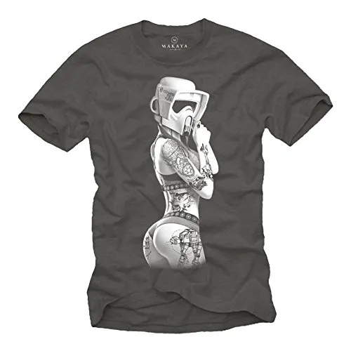 Strom Trooper Star - Tattoo T-Shirt Herren - Ink Wars grau M - Fun-T-Shirt für Herren mit lockerem Schnitt, aus hochwertigem, weichem Stoff für optimalen Tragekomfort. Ideal für Tattoo-Liebhaber und Fans der Ink Wars!