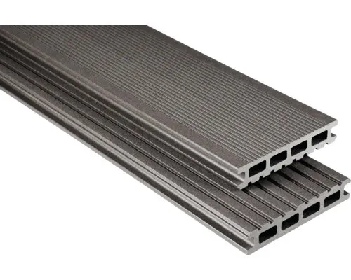 Konsta WPC Terrassendiele Primera graubraun mattiert 4000 x 145 x 26 mm - Widerstandsfähige Terrassendiele aus Verbundwerkstoff in eleganter graubrauner Farbe, ideal für langlebige und pflegeleichte Terrassen. Maße: 4000 x 145 x 26 mm.