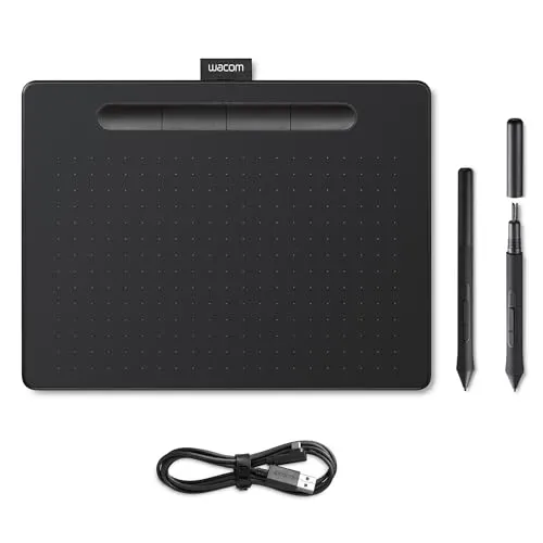 Wacom Intuos Medium Zeichentablett - Tablet zum Zeichnen & zur Fotobearbeitung mit druckempfindlichem Stift schwarz - Ideal für Home-Office & E-Learning