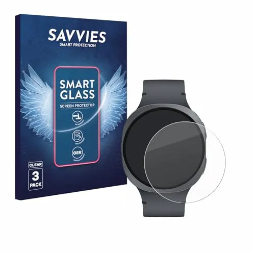 Savvies 3 Stück Panzer Schutz Glas für Samsung Galaxy Watch 8 (44 mm) 9H Schutzfolie HD, Blasenfrei, Anti-Fingerabdruck, Stoßfest, Displayschutz