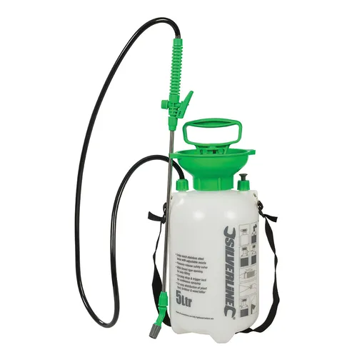Silverline Drucksprüher 675108, 5 Liter mit verstellbarer Düse - Gartensprühgerät mit 5 Litern Fassungsvermögen, ideal für Pflanzenpflege. Verstellbare Düse für feinen Sprühnebel bis Wasserstrahl und sicherer Druckablass für einfache Handhabung.