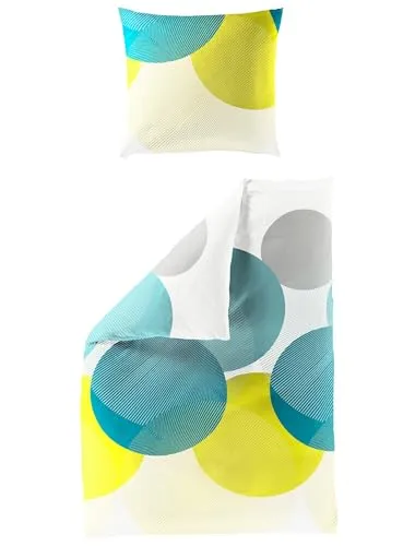 JACK by Bierbaum Mako Satin Bettwäsche 135x200cm 2 TLG. - Modernes Design in Türkis, Gelb & Hellblau - Bettwäsche-Sets aus 100% Baumwolle, seidig weich und atmungsaktiv. Mit praktischem Reißverschluss und Öko-Tex Zertifizierung, für eine gemütliche Schlafumgebung.
