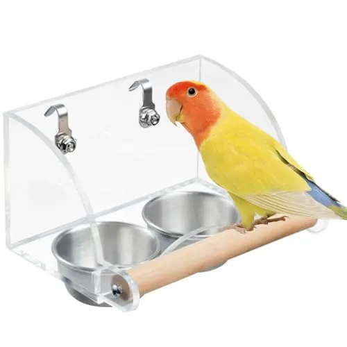 XFSRG Vogel Futter und Wassernapf, Transparente Vogelfutterspender für Käfig, Edelstahl Napf Vogel zum Aufhängen Für Vögel Papageien