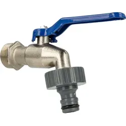 tecuro Kugelauslaufhahn Griff blau, 3/4 Zoll, mit Steckkupplung, MS vernickelt